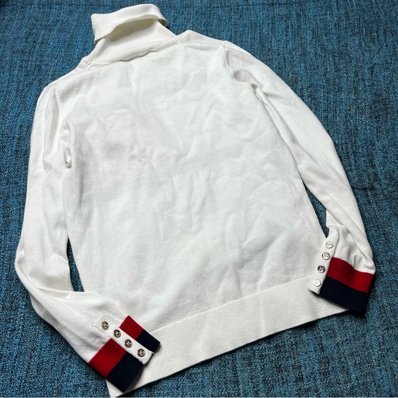 Tommy Hilfiger Big Logo Turtleneck Sweater in White Red Navy - Picture 4 of 7